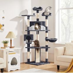 79in Multi-Level Cat Trees Indoor Cat Tower with Sisal-Covered Scratching Posts, Plush Perches and Condo for Kittens, Cats and Pets - Dark G