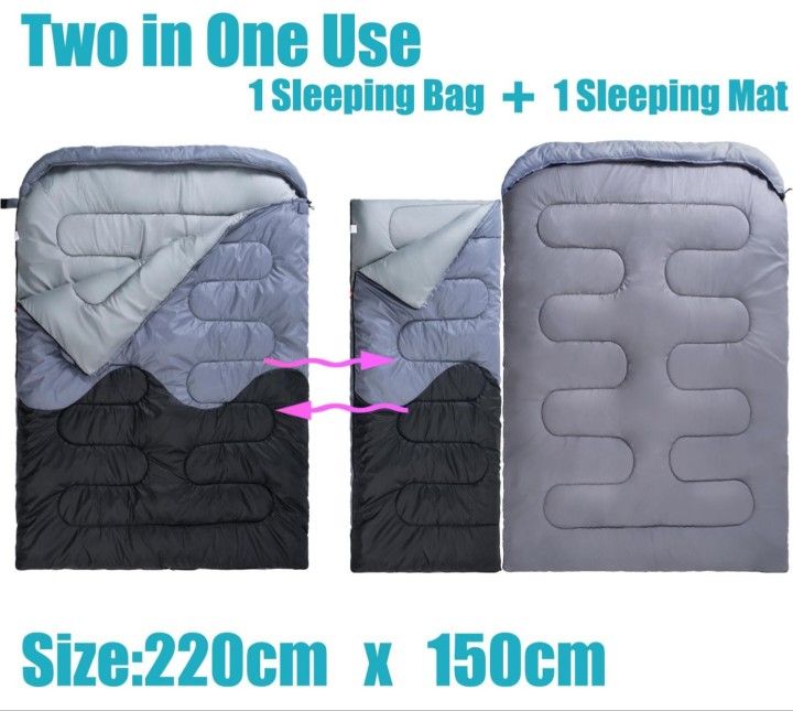 Sleeping Bag - Double Camping Sleeping Bags 2 Person for Adults Kids Boys Girls for Hiking Backpacking