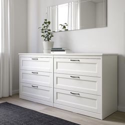 IKEA White Songesand Dresser With Glass Top 
