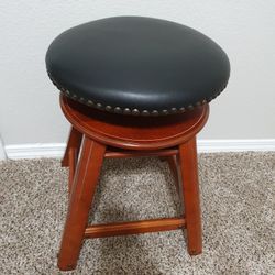 Wooden Stool With Leather Seat With Adjustable Height