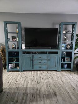 Three-Piece Blue Wood Wall Unit – Asking $900