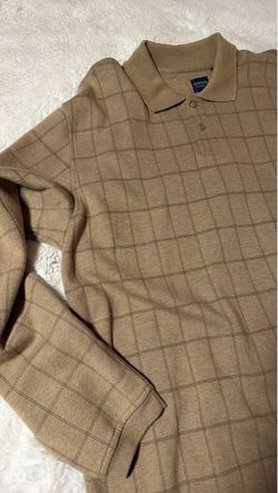 Arrow brown plaid long-sleeve polo sweater