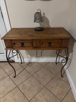 Rustic Wood and Wrought Iron Console Table