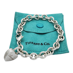 Tiffany & Co. Sterling Silver I Love You Heart Charm with Rolo Link 7" Bracelet. (Pre-Owned)