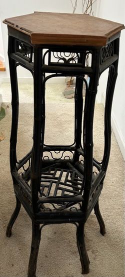 Vintage Bamboo Hexagonal Plant Stand
