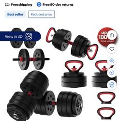 FitRx SmartBell Workout Gym Set 100lbs. Interchangeable Adjustable Dumbbells, Kettlebells and Barbell Weight Set