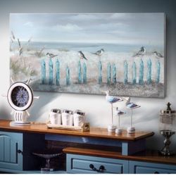 amatop Large Living Room Wall Art Hand-Painted 3D Seascape Canvas Oil Painting Ocean Beach Coastal Picture Artwork 