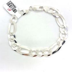 925 Sterling Silver 8” Figaro Bracelet 15.40g 10mm 21976352