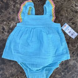 Cat & Jack blue baby romper dress 6-9M new with tags