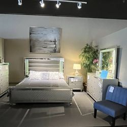 King Bed Frame, Dresser, Mirror And Nightstand 