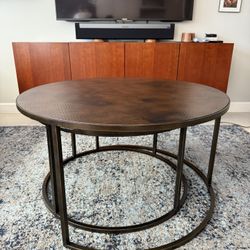 Round Brown Metal Coffee Table Set 