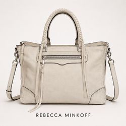 Rebecca Minkoff Regan Satchel Bag Suede in Beige / Taupe