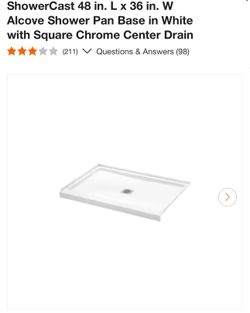 ShowerCast 48 in. L x 36 in. W Alcove Shower Pan Base in White with Square Chrome Center Drain