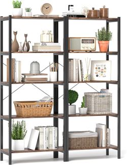 Metal Frame & Dual Anti-Tipping Kits | Freestanding Display Storage Rack | 5-Tier Bookshelf, 63-inch For Home Office, Living Room, Bedroom | Set of 2