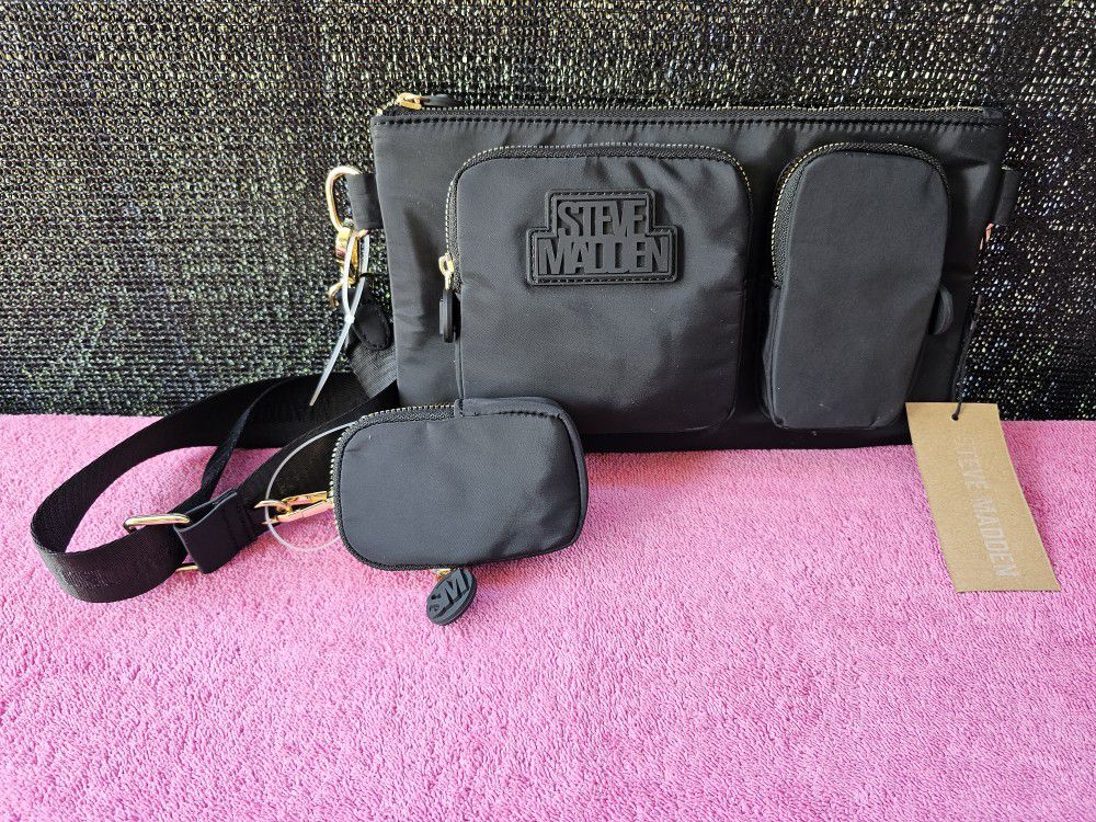 Steve Madden Women's Girl's Handbag Crossbody Bag With Small Pouch - Black