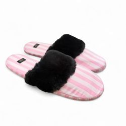 Victoria’s Secret classic pink and white striped satin sandal slippers