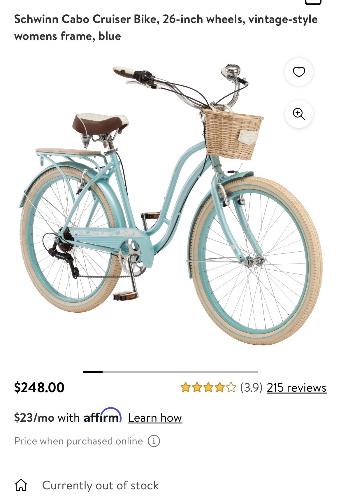 Schwinn Cabo Cruiser Bike, 26-inch wheels, vintage-style womens frame, blue