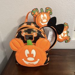 Pumpkin Mickey Loungefly Backpack And Ears 
