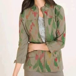 Chico's Zenergy Ikat Utility Jacket Camo Green Womens Size 3, XL