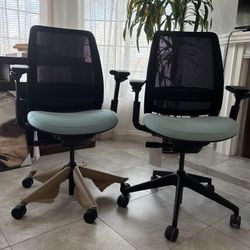 2 Steelcase Series 2 Office Chair, Air Back, Wheels for Hard Flooring, Cogent Fabric (Lagoon)