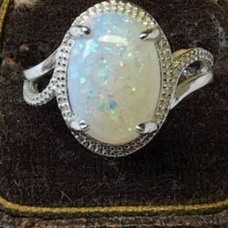 Sterling Silver Faux Opal Ring, Size 7.25