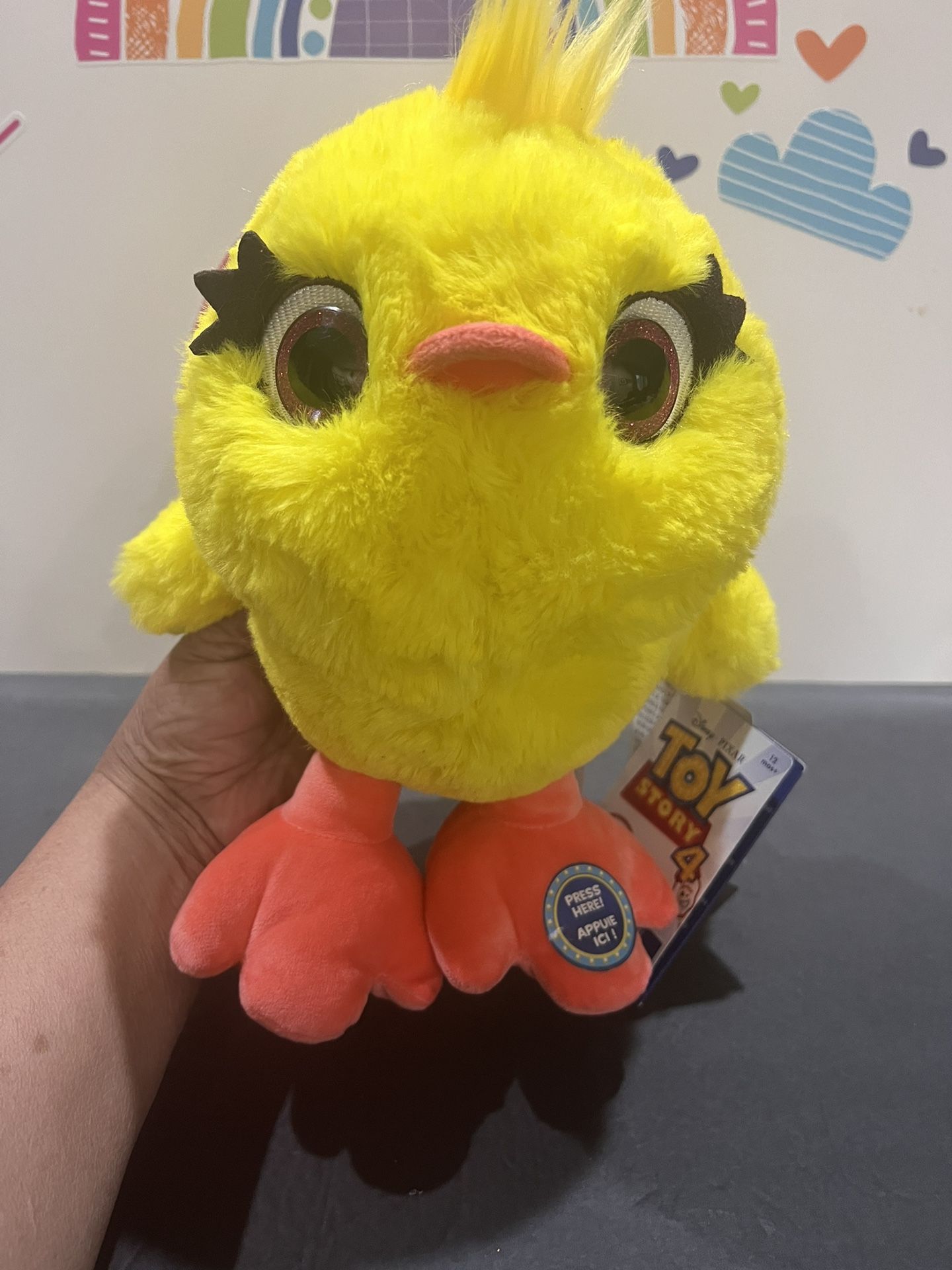 DISNEY TOY STORY YELLOW DUCKY!! HE TALKS!  BRAND NEW 10 INCH  WITH TAGS - SUPER SOFT PLUSH! 