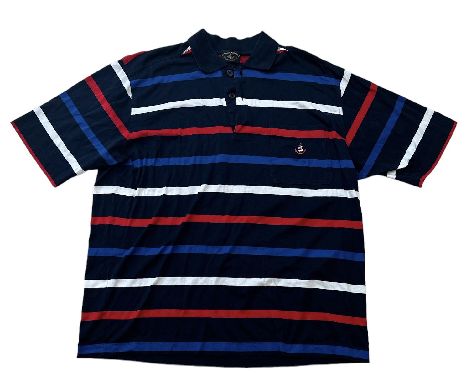 Amerigo Vespucci Sportswear Casual Men’s Polo Red Blue Striped Shirt Medium