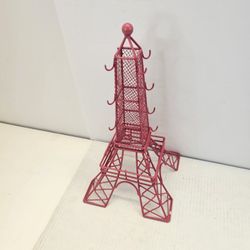 Pink Eiffel Tower Jewelry Holder Stand – Decorative Metal Necklace & Earring Organizer
