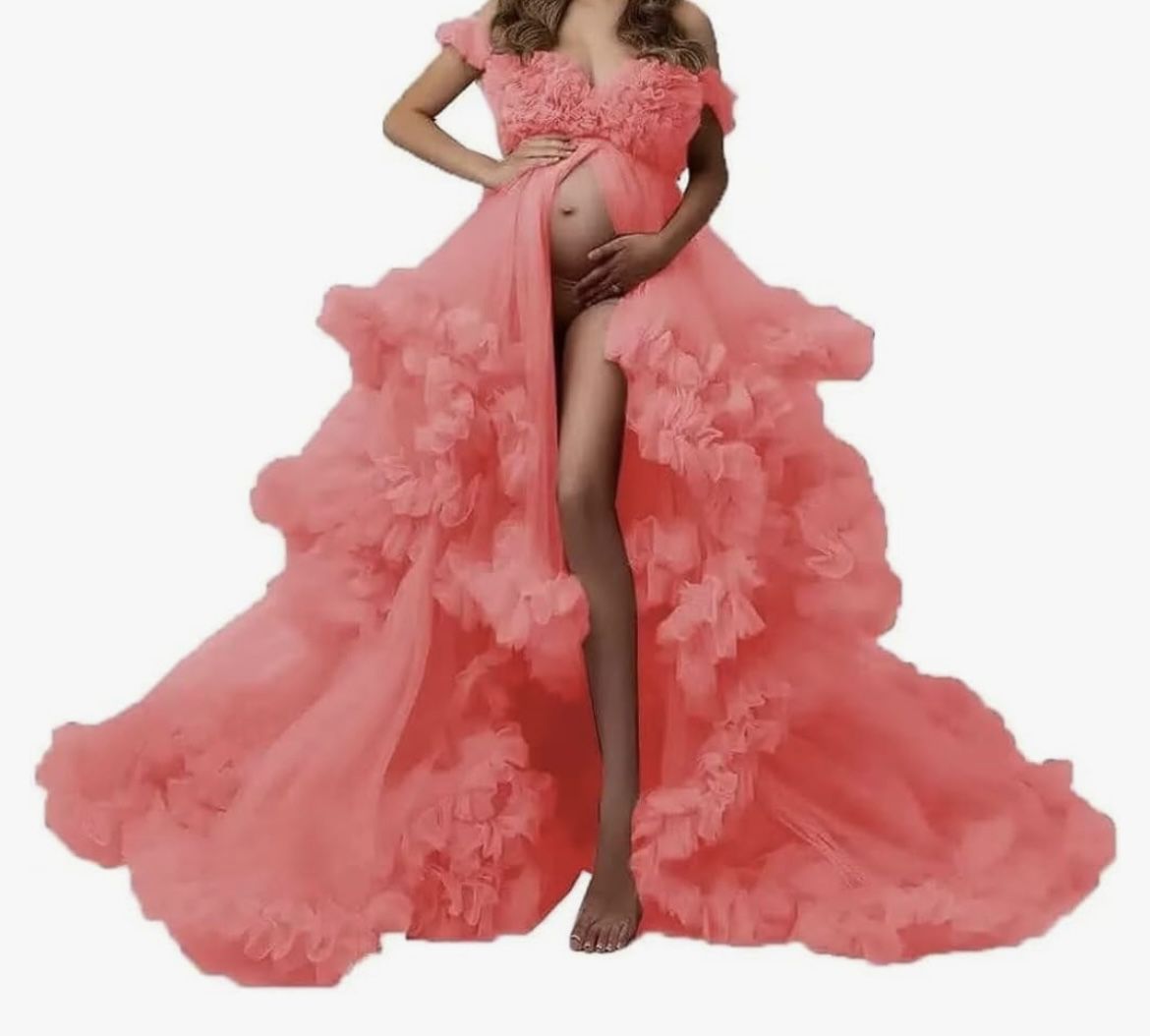 Women’s Tulle Robe For Maternity, Color Coral,size :M