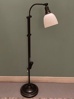 Adjustable Height (47" to 58"), Dark Brown, Heavy (approx. 15 lbs.) FLOOR LAMP w/Heavy Alabaster Glass Shade - firm posted price.