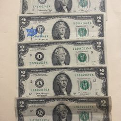 I have five two-dollar collectible notes from different years; I'm only asking for $30 for all five notes, firm price