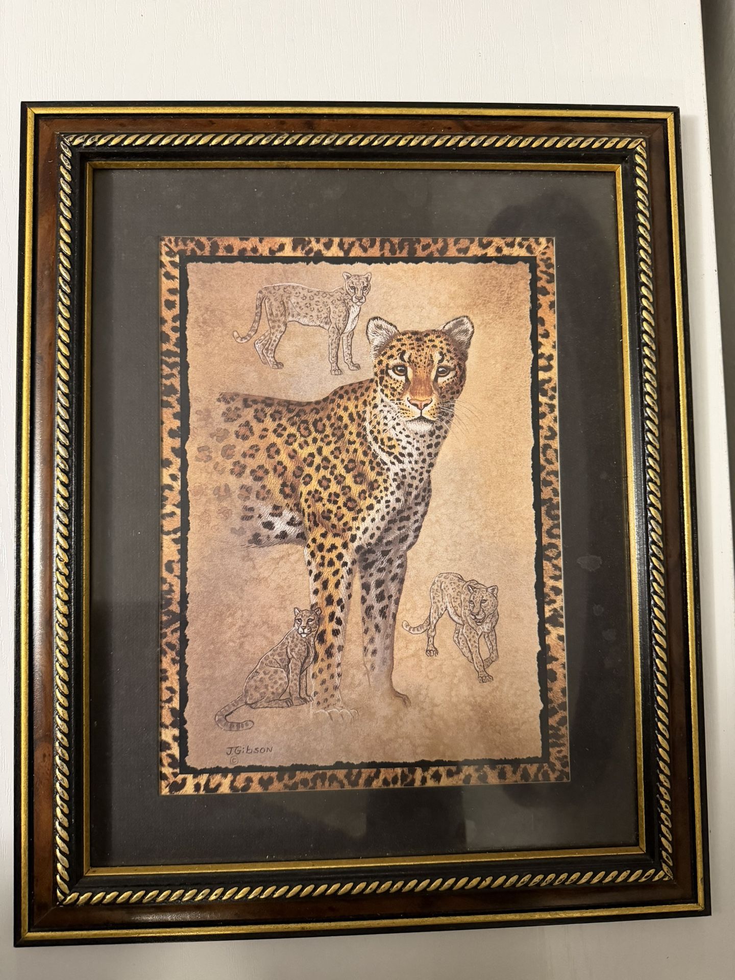 Set of 2 Vintage Framed Art Prints by J. Gibson – Home Interiors Collection (Lion & Leopard)