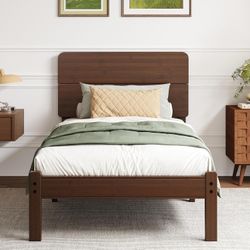 BOSRII 14in Bamboo Platform Bed Twin Walnut