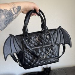 Black Bat Quilted Faux Leather Purse 