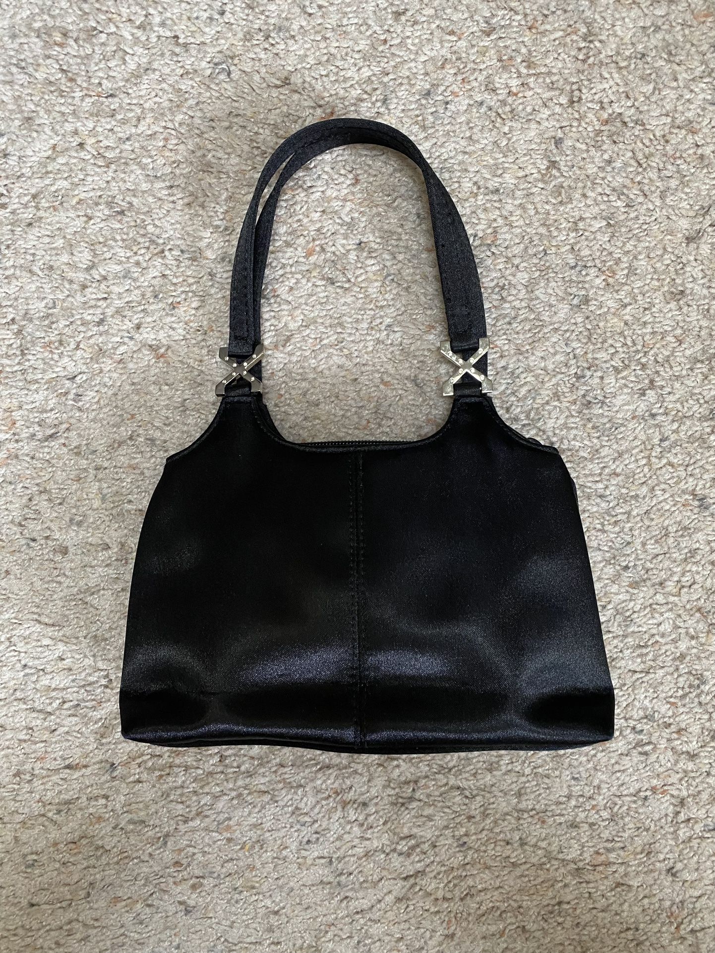 Small Black Purse with Silver X Rhinestone Hardware