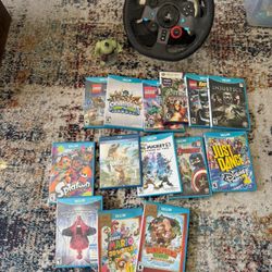 Wii U / Xbox 360 Game Lot + Logitech G27 Racing Wheel + Disney Infinity Figure (READ DESCRIPTION) 