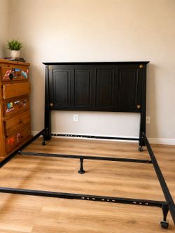 Queen Bed Frame + Matching Nightstand Set – Great Condition