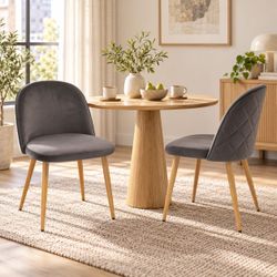 Gray Velvet Dining Chairs - Set of 2 - New