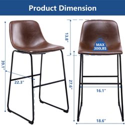 Leather Dining Chairs Set of 2, Brown Faux Leather Bucket Seat and Black Metal Legs Upholstered for Home Kitchen Dining Living Room Bedroom Indoor