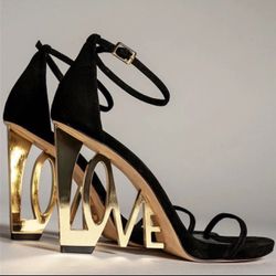 Gold Love Letter Sandal Heels. 