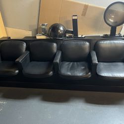 Custom wooden leather couch with salon hair stylist hair dryer Size Approx. 95 wide, 31 tall, 34 deep