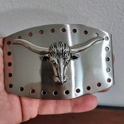 Western STEER BULL Head Cowboy Rodeo Style Belt Buckle Chrome