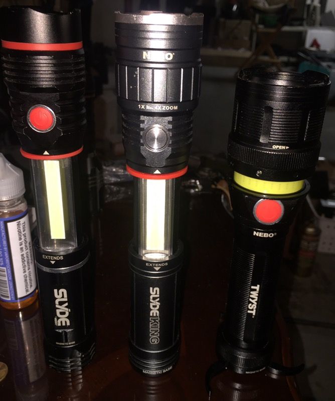 3 Nebo flashlights. Slyde slyde king and twyst
