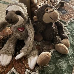 Stuffed Monkey & Sloth Valentine Huggers 