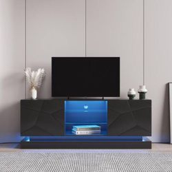 63” Glossy Black Modern Geometric Designed LED TV / Media Stand  w/ Storage Cabinets [NEW IN BOX] **Retails for $743 ^Assembly Required^ 