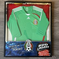 Framed Adidas Mexico National Team Jersey Display w/ Bud Light Official Promo Backing 