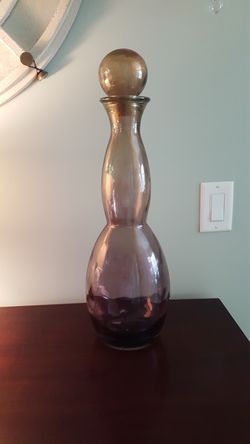 21" Tall glass bottle with stopper. Made in Spain
