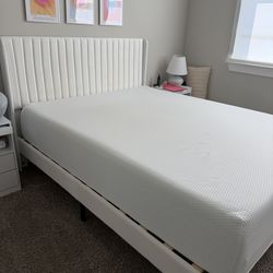 White velvet bed frame Queen and 12 in cooling memory foam mattress
