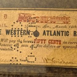 1862 Western Atlantic Bank Note 50 Cents