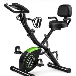 Caromix Folding Exercise Bike, 5 in 1 Stationary Bike with 16-Level Adjustable Magnetic Resistance, 330LB Capacity Indoor Workout Bike, Foldable Exerc